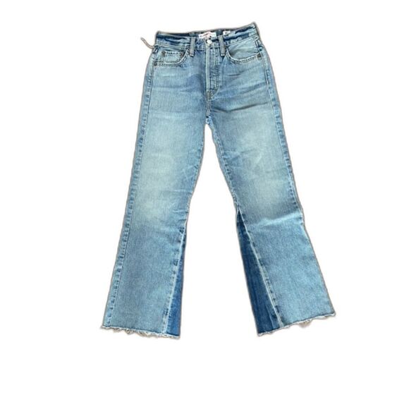 NEW RE/DONE Vintage High Rise Crop Flare Jeans Lt Wash w/ Dark Inset Size 24 - Picture 1 of 11